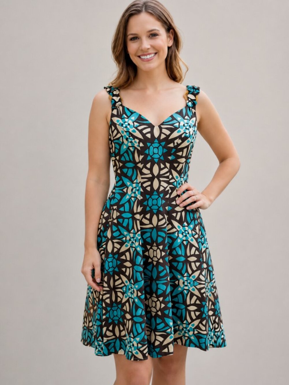 Nine West Geometric Fit & Flare Dress Sz 8